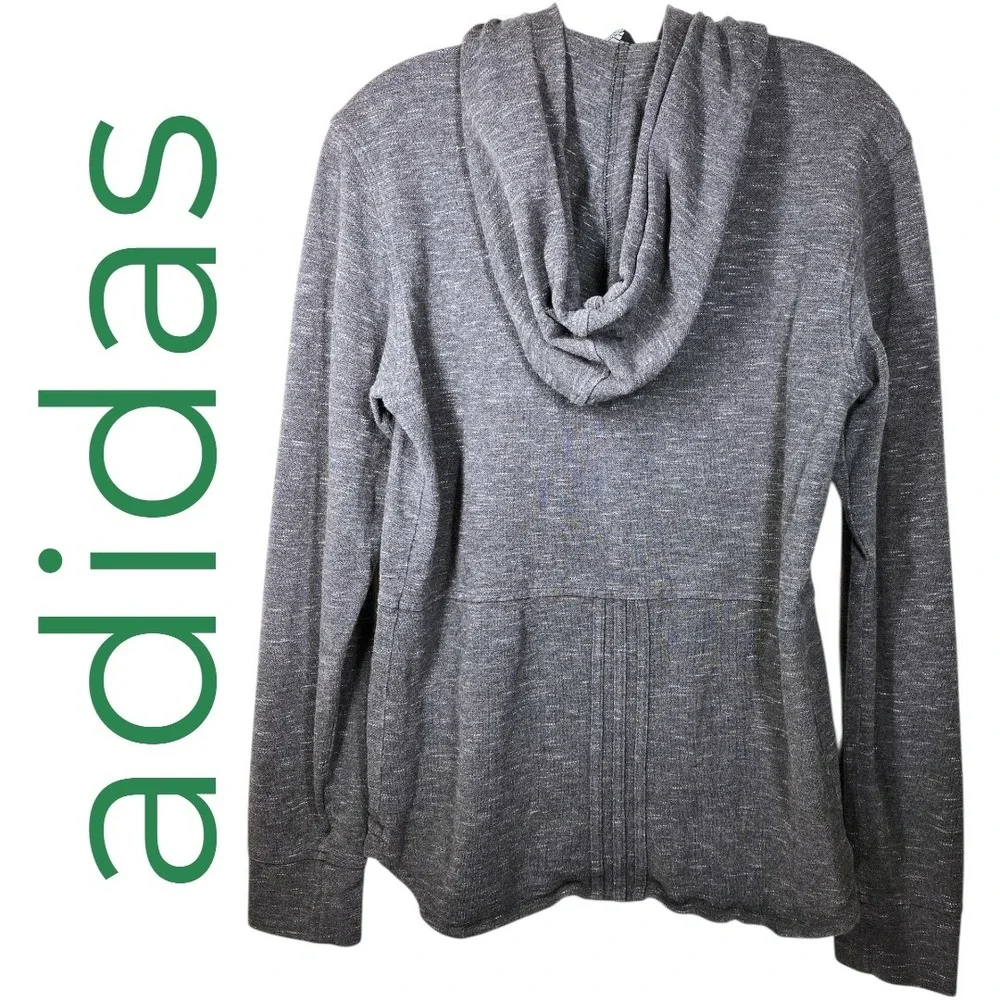 Adidas Essentials‎ Pique 100% Cotton Hoodie Heather Gray Kangaroo Pocket Medium